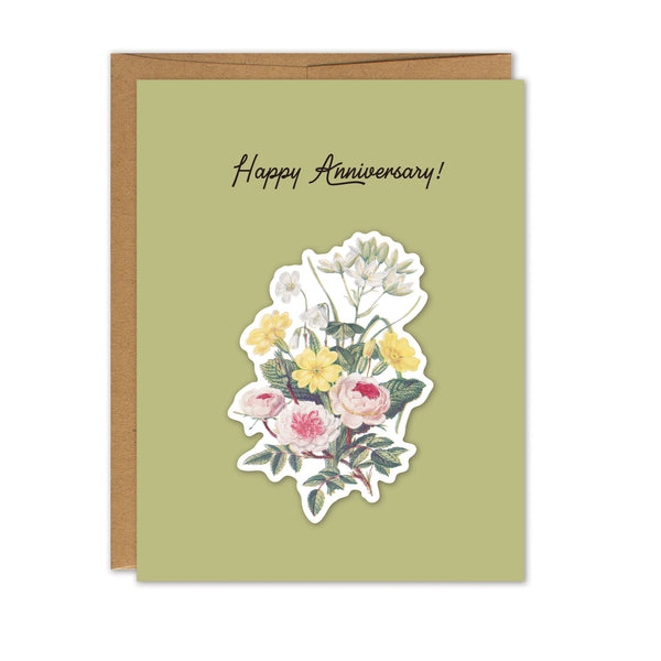Happy Anniversary Vintage Flower Bouquet Sticker Card