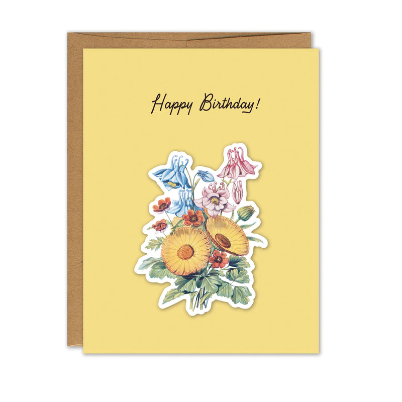 Happy Birthday Vintage Flower Bouquet Sticker Card
