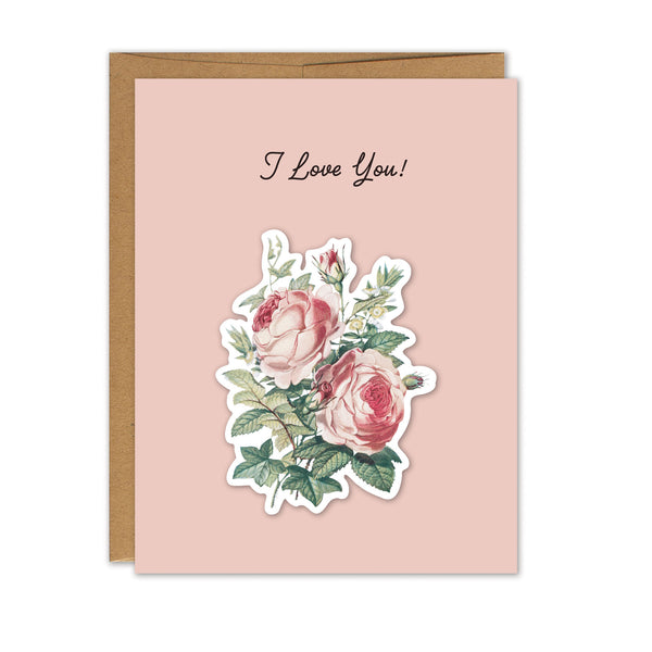 I Love You Vintage Flower Bouquet Sticker Card
