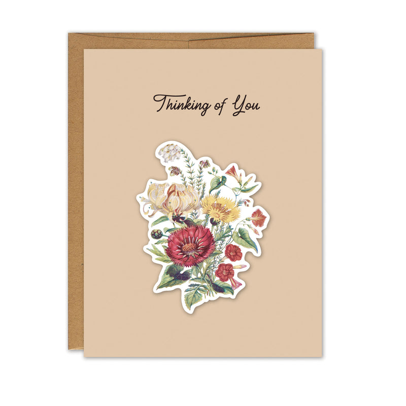 Thinking of You Vintage Flower Bouquet Sticker Card